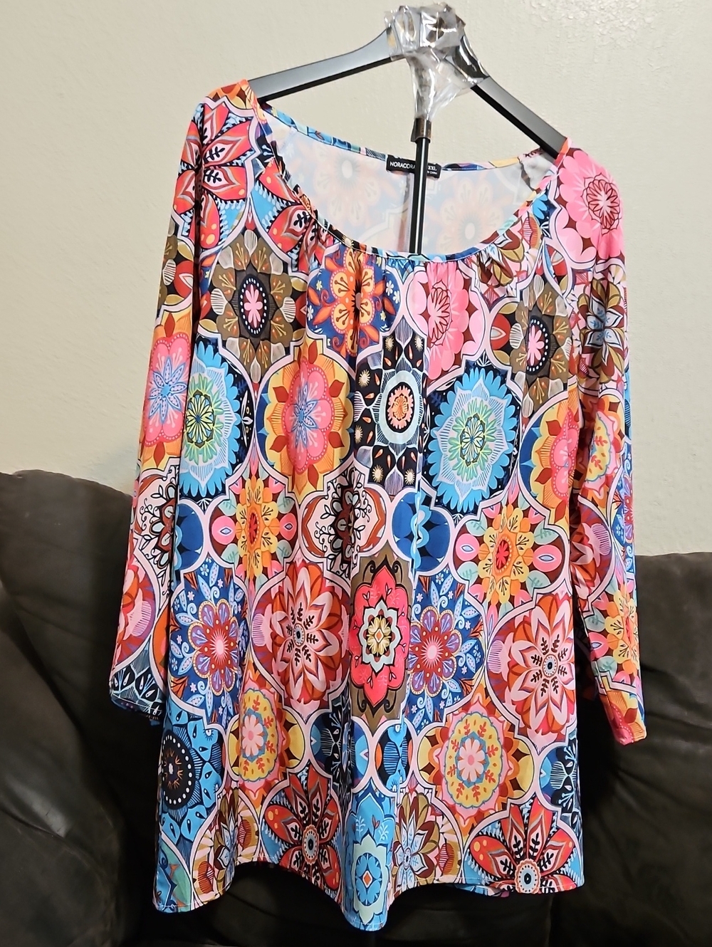 Multicolor Floral Mosaic Scoop-Neck Blouse